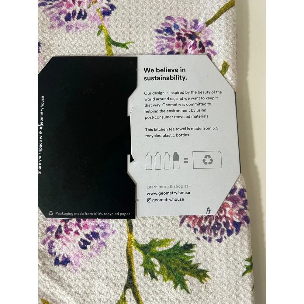Geometry Kitchen‎ Tea Towel Floral Blooming Thistle NWT